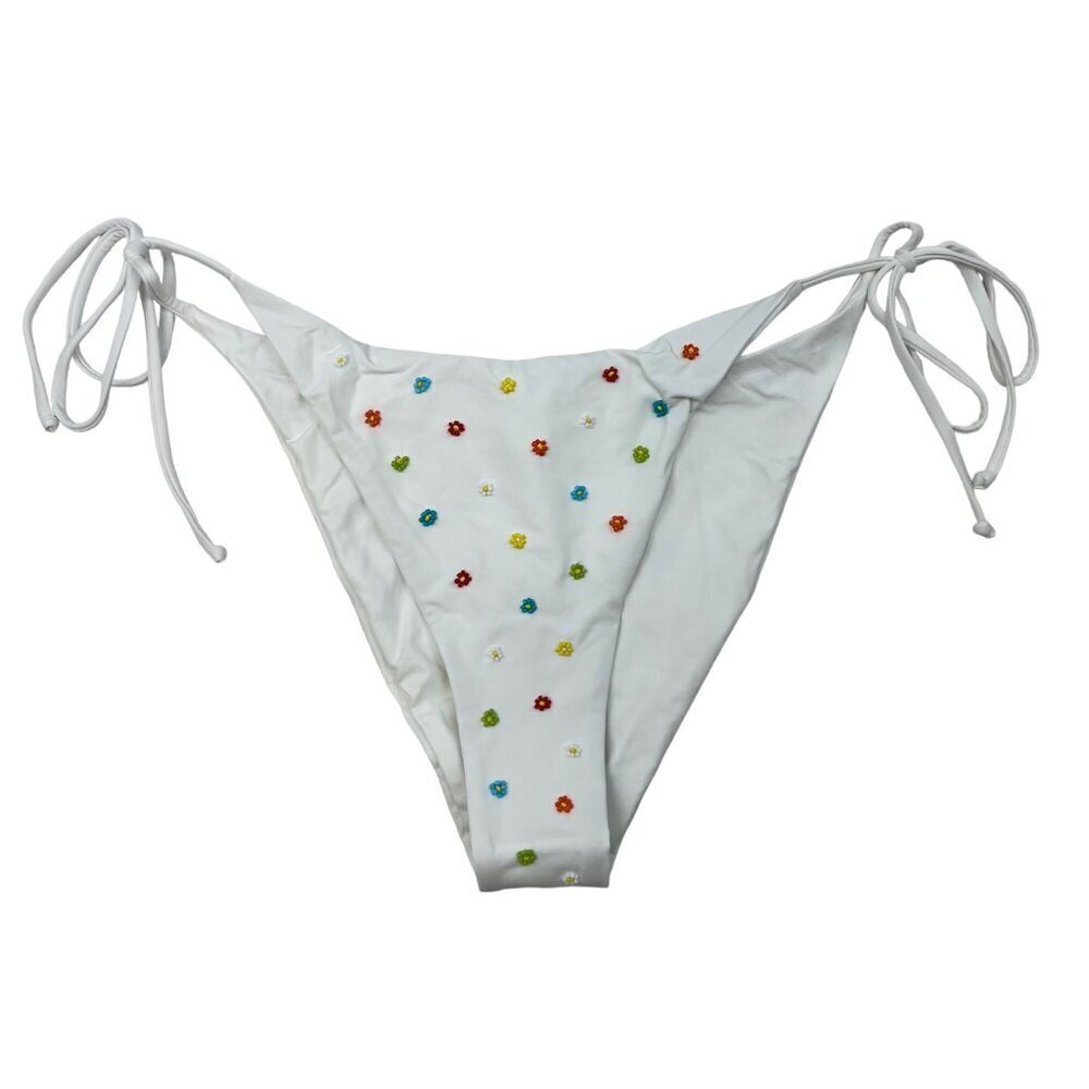 L*Space Women’s Lennox Classic String Bikini Bottom White/Multi Beaded XL New